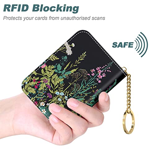 Image of Nipichsha Credit Card Holder, Small RFID Card Wallet for Women, Slim Leather Card Holder Wallet, Dandelion, 4.33 x 3.15 x 0.98 inches, Fashions