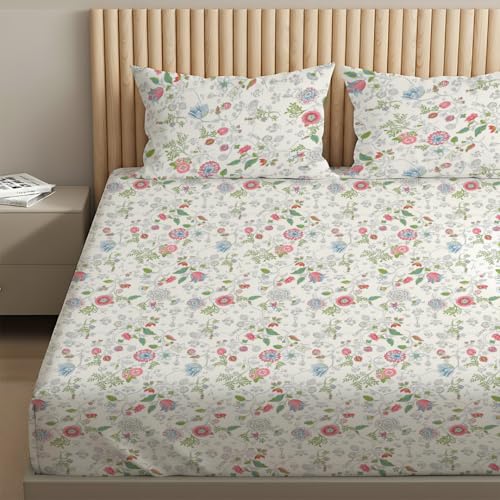 Image of Livspace Cotton Super King Size Bedsheet for Double Bed | 108 inch x 108 inch | 144 TC Flat Cotton Bedsheet with 2 Pillow Covers, Soft & Breathable - Bello Pure Nest Collection (Pink)