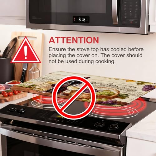 Image of Red Wine Glass Grapes Stove Top Cover for Electric Stove, Vintage Wine Bottle Covers for Electric Stove, Rubber Dish Drying Mat, Glass Cooktop Covers, Flat RV Range top Mats, 28 inchx20 inch