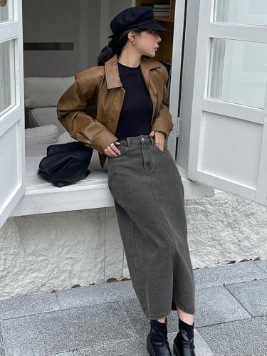 Image of KOTTY Women's Solid Carbon Grey Maxi Skirt