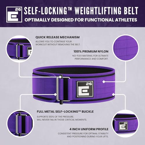 Image of Element 26 Self-Locking Weight Lifting Belt | Premium Weightlifting Belt for Serious Crossfit, Weight Lifting, and Olympic Lifting Athletes (Extra Small, Purple)