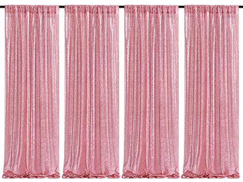 Image of Sequin Backdrop 4 Pcs 2ftx8ft Glitter Blush Pink Party Backdrop Curtain Wedding Ceremony Birthday Backdrop Background Decoration