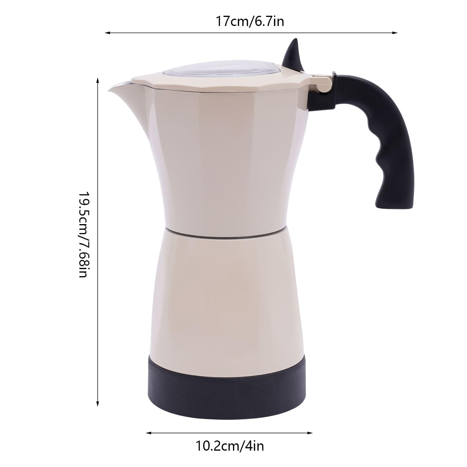 Cafetera eléctrica italiana con base para 6 tazas de café espresso, 300 ml, 480 W, aleación de aluminio, giratorio de 360 grados, 10,2 x 19,5 cm (blanco crema)