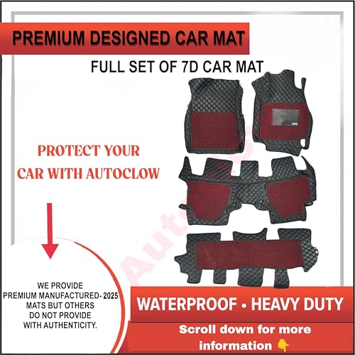 Image of Autoclow /Premium 7D Car Mat for Ford Endeavour (Model:2016-2026) || Luxury Leather Dual-Stitch 7D Car Floor Mat Full Set || 100% Waterproof || Color : Black Stitch-RED Grass (Design-1)