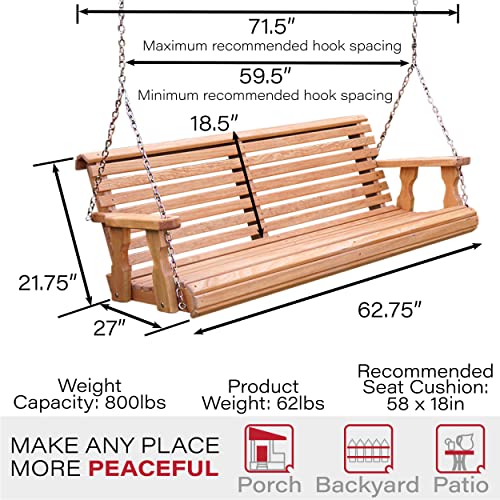 Amish Casual Heavy Duty Wooden Roll Back 5 Foot Porch Swing In Cedar Stain thumb #6