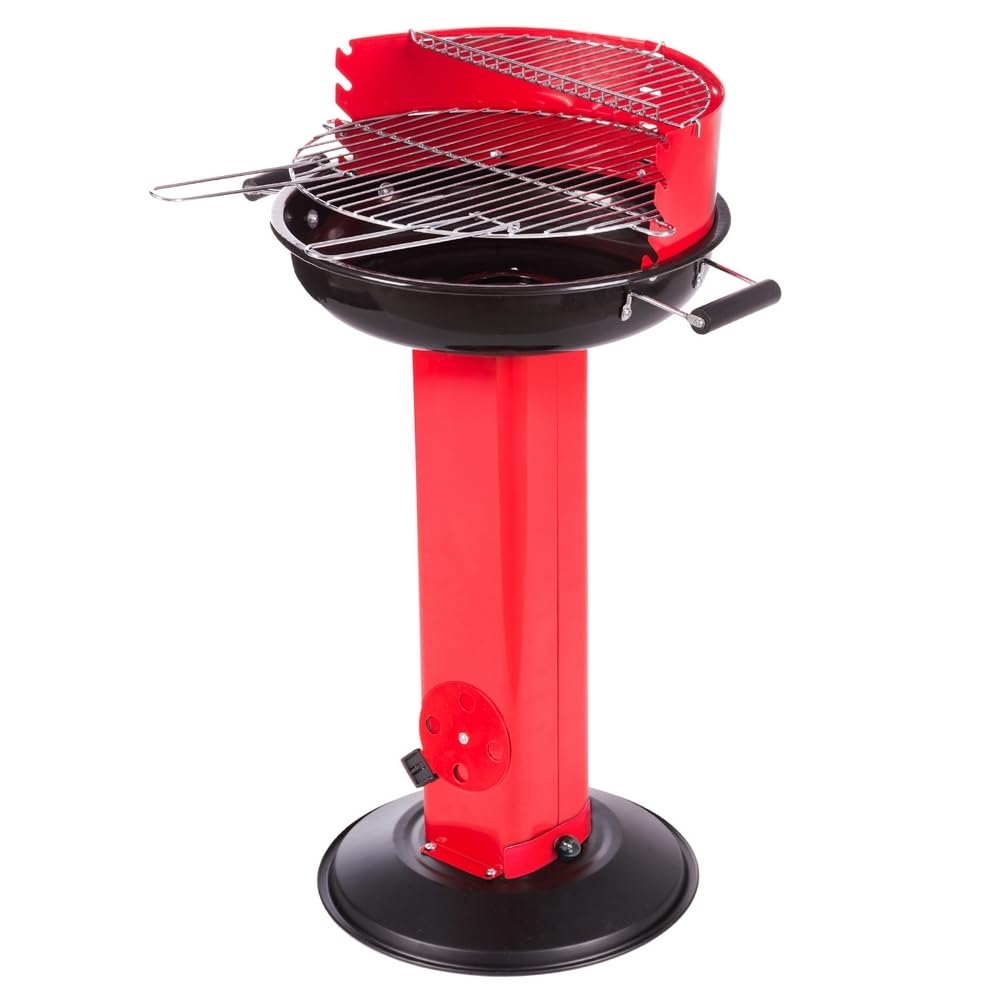 LOLAhome Barbacoa de carbón roja Aire controlado| De Ø58x84cm | Regulable 4 alturas, Doble parrilla Cocinar y Calentar, fácil montaje, fácil guardado | Para 8 comensales | Barbacoa jardín