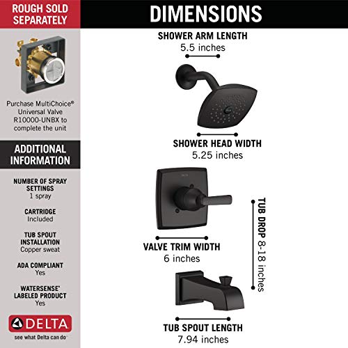 Delta Faucet T14464-Bl Ashlyn Monitor 14 Series Tub And Shower Trim Tub & Shower, Without Rough, Matte Black #TOP2