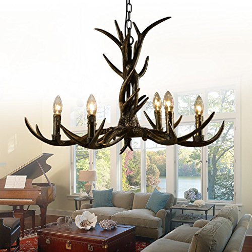 Lustre en bois de cerf créatif et plafonnier rétro art