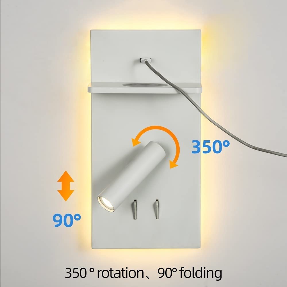 Aplique de Pared, Lámpara de Pared, Lámparas de Lectura, Cabecero de Cama, Aplique de Pared LED, Foco de Pared USB de 5 V 2,1 An, Retroiluminado para mesita de Noche, Pasillo, Cuad