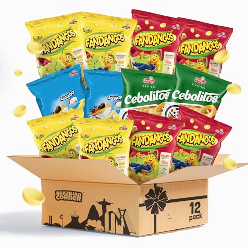 Brazilian Chips Variety Pack, 12 Count 1.23 oz Bags, Fandangos Corn Chips Flavors: Ham, Cheese, Cebolitos, or Baconzitos