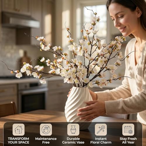 Betylifoy Artificial Plum Blossom Flowers 4Pcs Faux Silk Cherry Blossom 38" Long Stems Fake Plum Blossom Branches Artificial Silk Flower for Flowers Arrangement Wedding Home Table  image 4