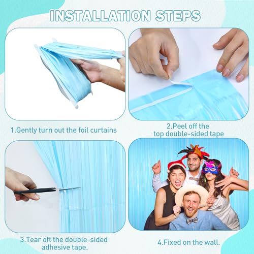 Image of Macaron Light Blue Tinsel Backdrop Foil Fringe Curtains, 2Pack Fringe Backdrop for Birthday Door Decorations, Wedding Baby Shower, Party Supplies for Bachelorette, Graduation, Christmas, Disco Decor