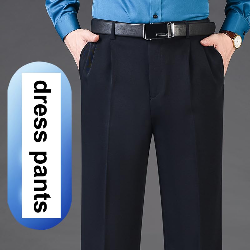 Men's Classic Fit Regular Dress Pants Spring and Autumn Double Pleated Loose Trousers High Waisted Without Ironing3