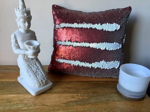 Housse de coussin réversible à paillettes sirène pour canapé 35 x 35 cm (marron et blanc, 1)