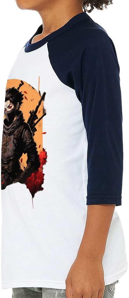 Ninja Graphic Kids' Baseball T-Shirt - Bright 3/4 Sleeve T-Shirt - Art Baseball Tee