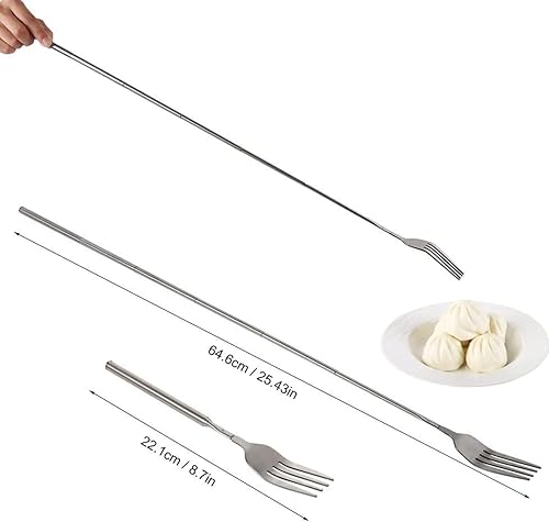Miniatura 2 de Tenedor telescópico ajustable horquilla extensible horquilla larga tenedor extensible horquilla extra larga de acero inoxidable, para comer,