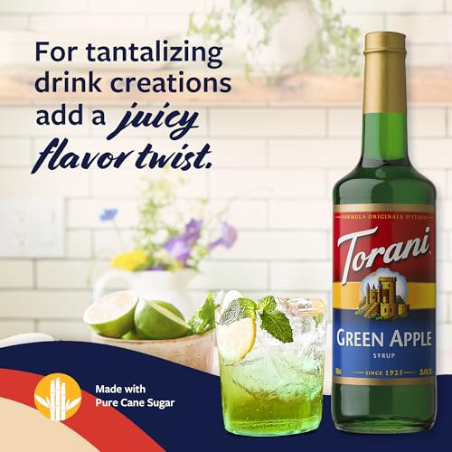 Image of Torani Green Apple Syrup for Drinks, Flavoring for Sodas and Cocktails, Glass Bottle with Pump Included, 25.4 Fl Oz