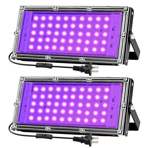 50W Black Lights for Glow Party - Strong High Power Black Light Flood Light 395nm UV Blacklight Floodlight Purple Black Light Spotlight Fluorescent UV Light for Halloween (2 Pack)