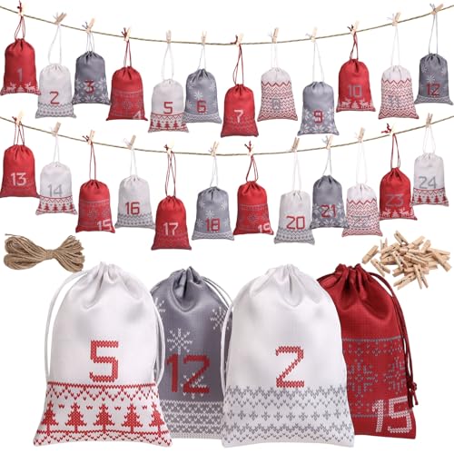 Kesote Adventskalender zum Befüllen Säckchen 24 Weihnachtskalender Beutel...