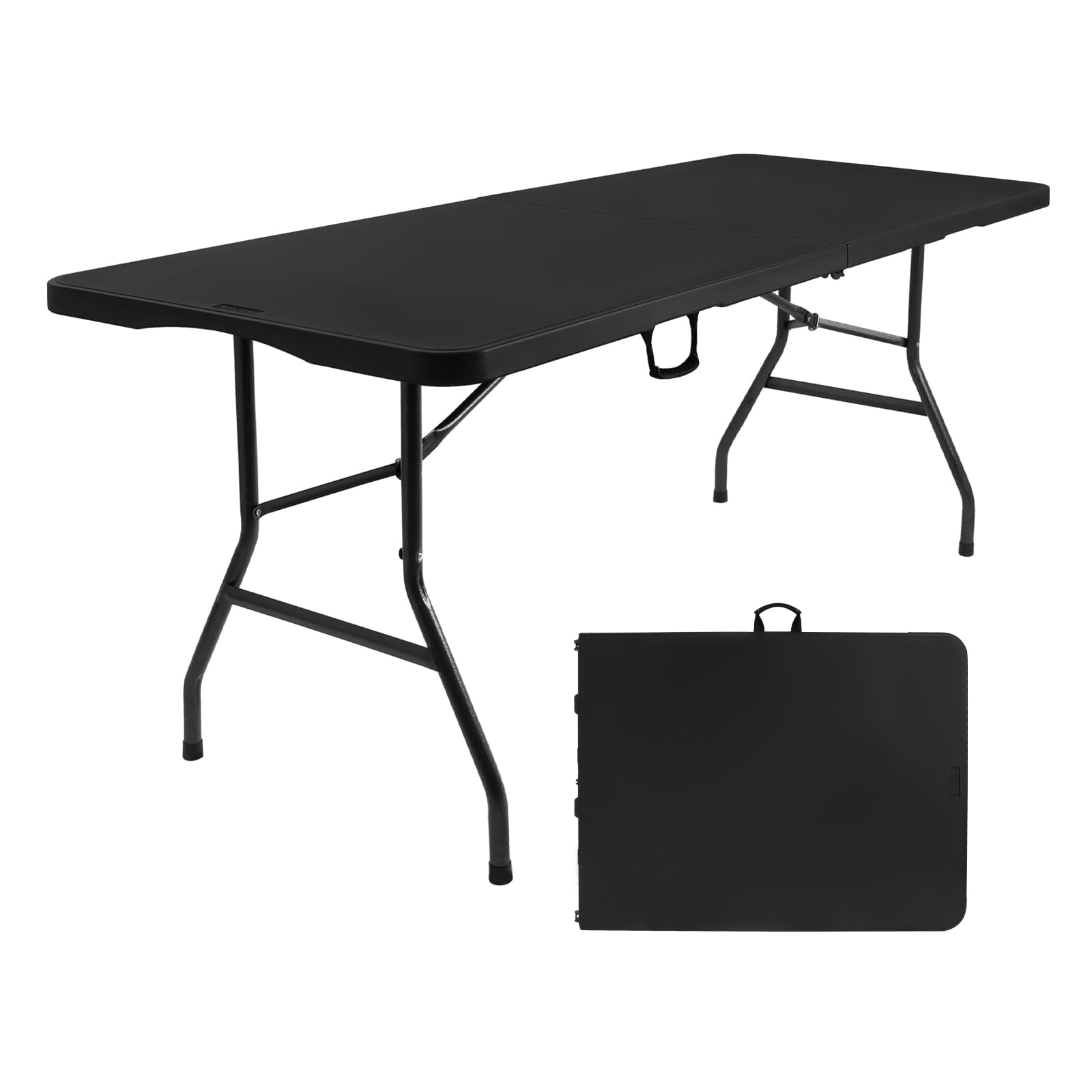 Photo 1 of 6ft Folding Table, Portable Heavy Duty Plastic Table for Party, Black