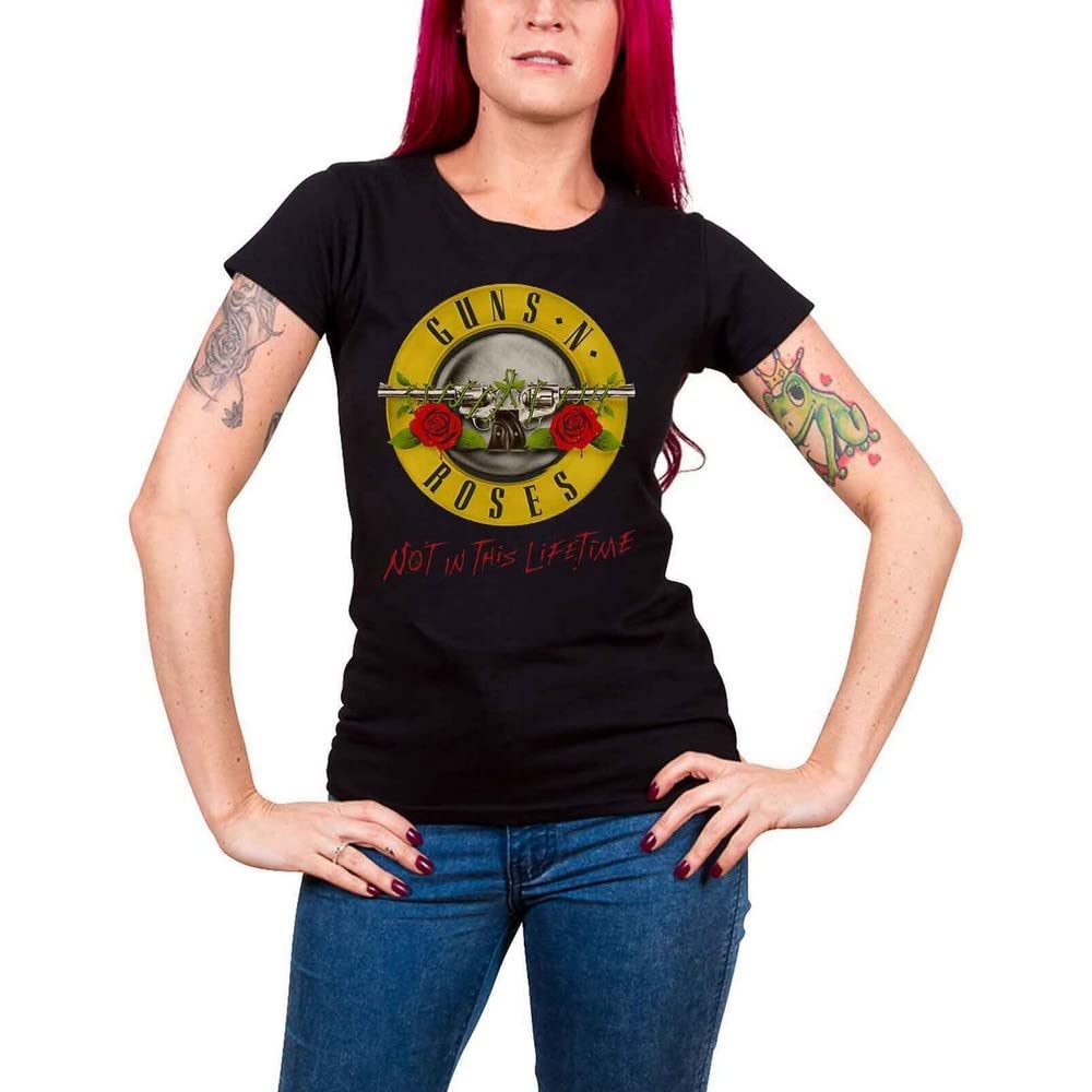 Guns N' Roses Women's Lifetime Tour (Back Print) T-Shirt, Black (Black Black), 12 (Size:Large)