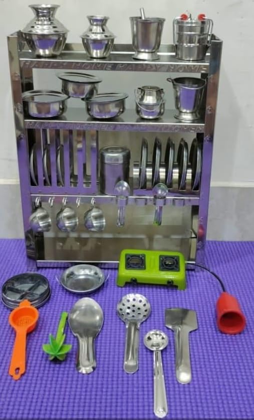 Stainless Steel Miniature Kitchen Set/Bhatukali/Toy Set/Home Decor/choppu Jaman/Real Cooking Kit for Play with Steel Stand -4-image-18