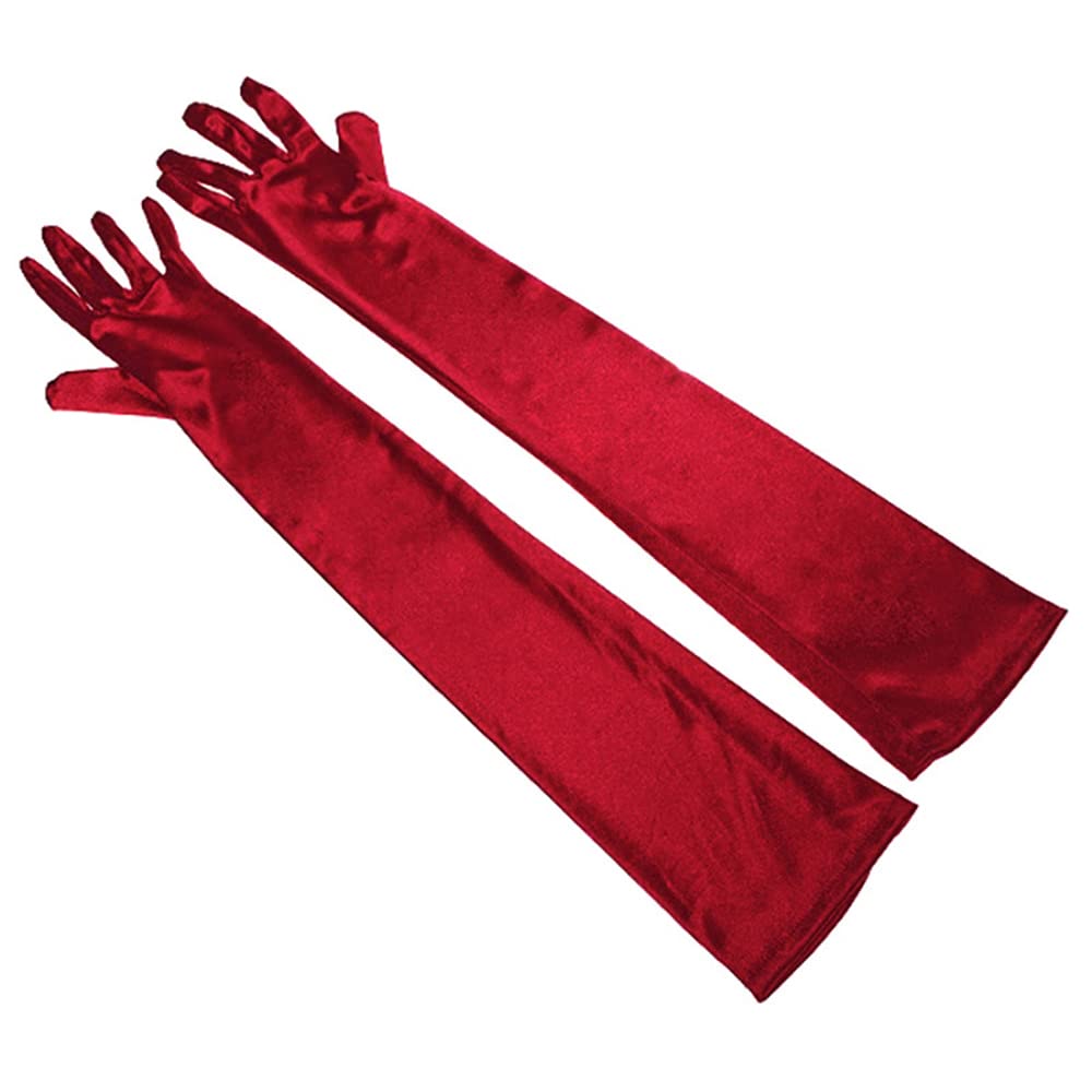 Duories Classic Women's Gloves Long Elastic Elegant 1920s Style Evening Gloves Satin Gloves Gothic Opera Festival Party Wedding Bridal Gloves for Festive Fancy Dress Costumes Carnival Wine Red - Image 2