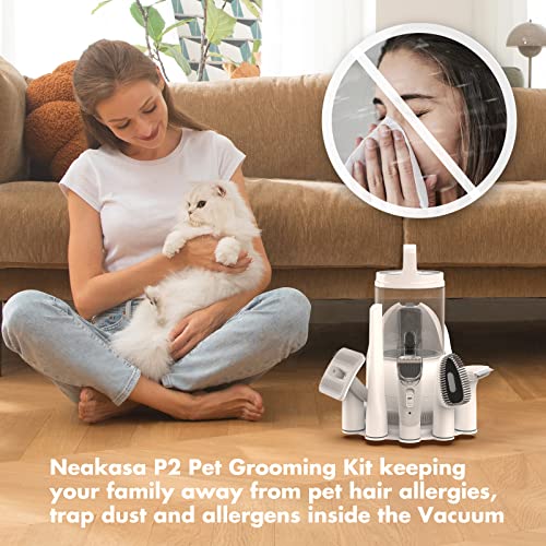 Neakasa By Neabot P2 Pro Dog Grooming Kit, Clippers Vacuum Suction 99% Hair, Pet With 5 Proven Tools, 2L Large-Capacity Easy Empty Dustbin For Dogs Cats Animals (Grey-White) #TOP7
