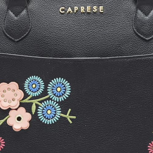Image of Caprese Erica Tote Medium Black - Kiara Exclusive Floral Design, Spacious Interior, Middle Compartment, Trendy Shoulder Bag for Office and Daily use