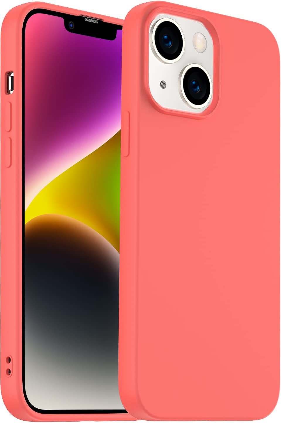 similar product not like stock photoamytor designed for iphone 14 case, silicone ultra slim shockproof phone case with soft anti-scratch microfiber lining, [enhanced camera protection] 6.1 inch (peach)