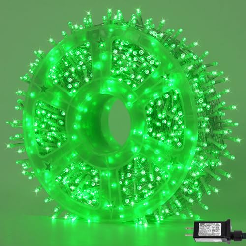 QITONG 500 LED Halloween String Lights Plug in 165ft Green Led Lights Outdoor Waterproof 8 Modes Clear Wire Twinkle Lights for Trees Garden Patio Yard Decor