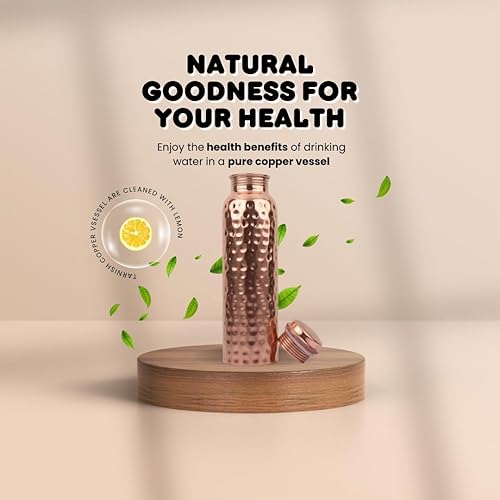 Miniatura 51 de Botella de agua de cobre – (34 oz/33.8 fl oz) extra grande – Un recipiente ayurvédico de cobre puro martillado para beber – Bebe más agua, reduce tu