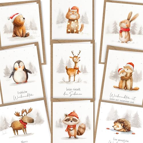 LOViLEE Weihnachtskarten inkl. extra Umschläge & Sticker im 10er Geschenkset - hochwertige...
