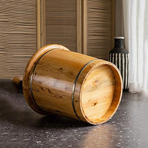 Balde de pies de madera con tapa para baño miniatura 4