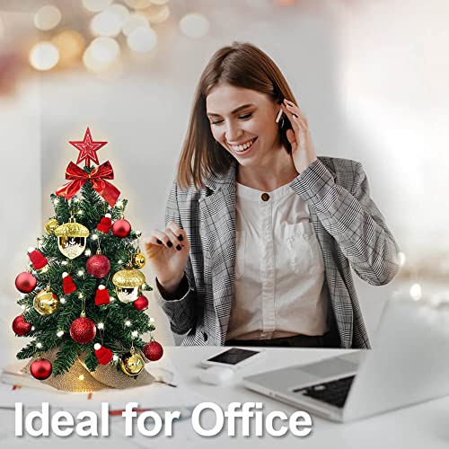 Stcomart Mini Artificial Christmas Tree With Lights And Ornaments, Small Tabletop Xmas Tree, Red, 24 Inch #TOP2