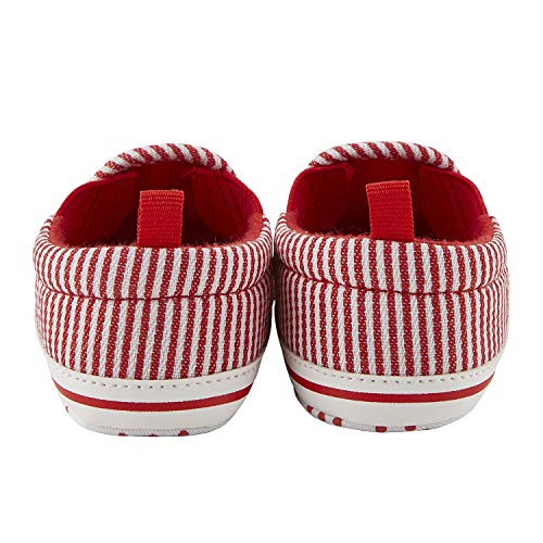 Image of Stephan Baby Non-Slip Canvas Shoe-Style Foot Finders, Stripes, Red & White, Fits 6-12 Months