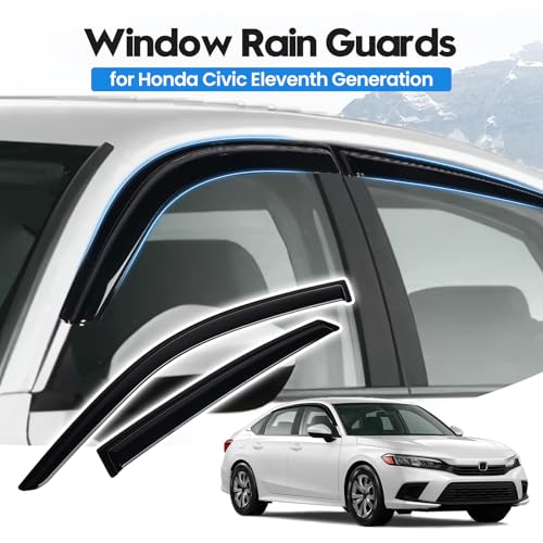 Image of Civic Rain Guard - Window Visors for Honda Civic Hatchback 2022-2025 2026, Out-Channel Side Window Rain Guards for Civic Accessories, 4PCS, Black, Car Accessories