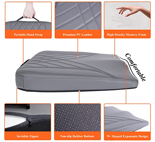 Image of kingphenix Premium Car Seat Cushion, Memory Foam Driver Seat Cushion to Improve Driving View- Coccyx & Lower Back Pain Relief - Seat Cushion for Car, Truck, Office Chair (Leather Gray)