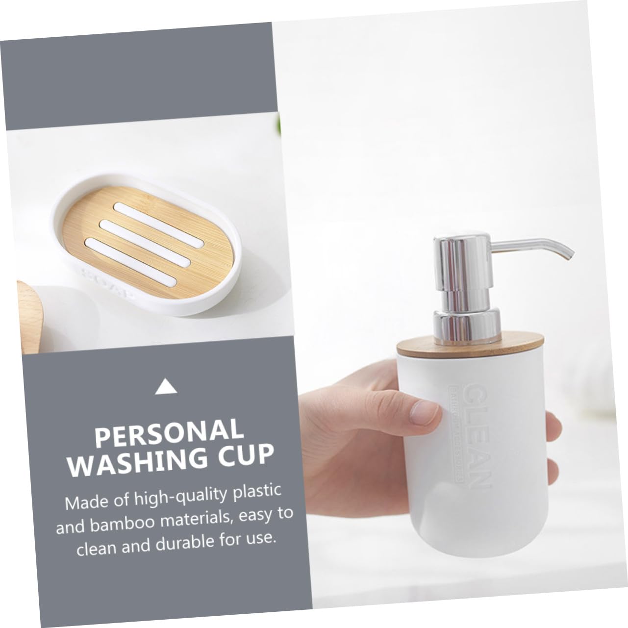Conjunto de Accesorios de Baño de Plástico y Bambú para Almacenamiento Elegante y Práctico para Cepillos y Jabón Hotel o Uso Doméstico