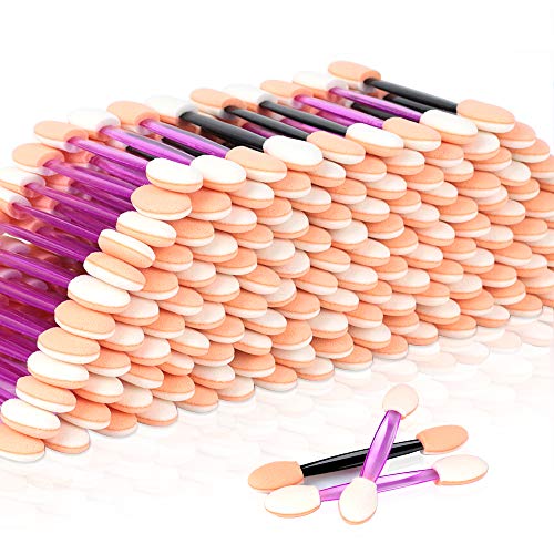 200 Pcs Disposable Eyeshadow Applicator Brushes Teenitor Dual End Sponge-Tipped Oval Eye Shadow Brush Makeup Better Apply Tool