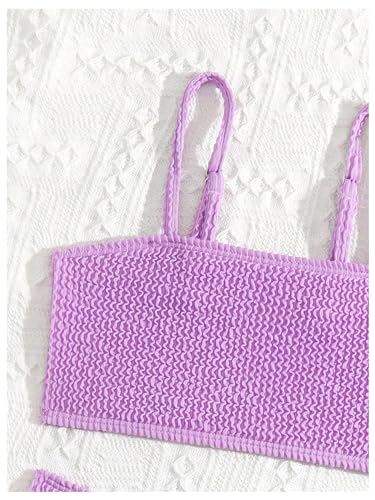 Image of WDIRARA Girl's Smocked Bikini Set Spaghetti Strap Swimsuit Two Piece Bathing Suit Purple 4Y