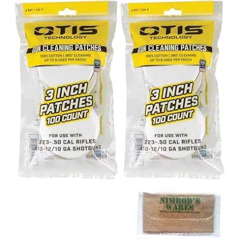 Nimrod's Wares Otis All Caliber Gun Cleaning Patches x 200 .223-.50 .410-12/10-GA 3" FG-919-100 Bundle with Microfiber Cloth Cover