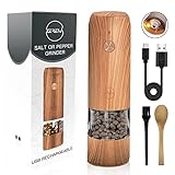 Electric Salt and Pepper Grinder USB Rechargeable - LED Lights, Automatic Wood Pepper and Salt Mill...