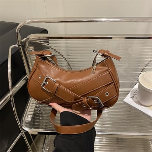 Bolsa de ombro feminina Y2k bolsa pequena designer estilo punk bolsas Hobo bolsas modernas crescentes adequadas para viagens diárias, Marrom, Bolsa de ombro