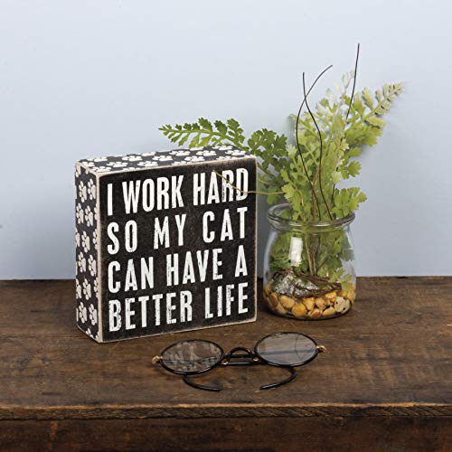 Primitives-by-Kathy-Paw-Print-Trimmed-Box-SignWood-Paper-5-Square-Cat-Better-Life Primitives by Kathy Paw Print Trimmed Box SignWood Paper 5 Square Cat Better Life