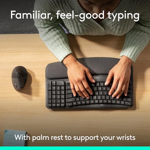 Image of Logitech Wave Keys & Lift Vertical Mouse - Ergonomic Wireless Keyboard and Mouse Combo - with Cushioned Palm Rest, Easy-Switch, Bluetooth, for Multi-OS, Windows /Mac - Graphite