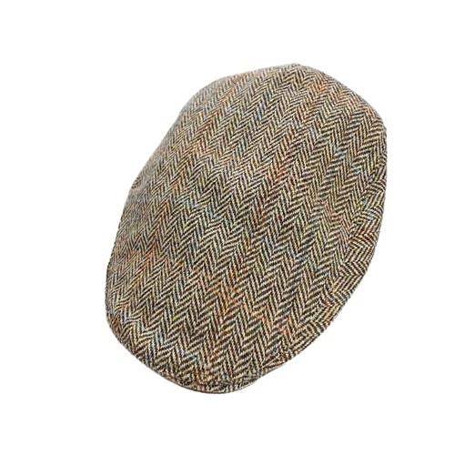 Men's Irish Flat Cap Touring Wool Hat Handmade in Donegal Ireland (Brown Herringbone, X-Large)