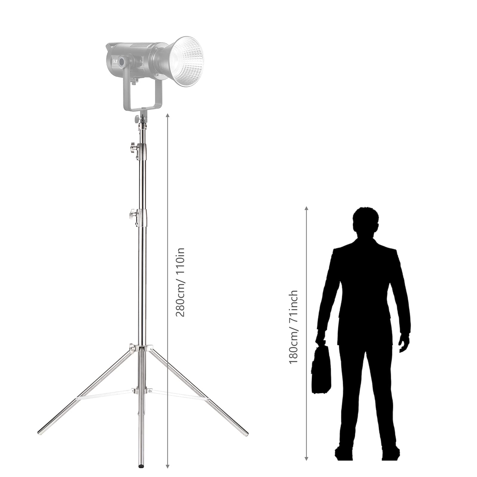 Supporto Illuminazione, Andoer Supporti per Treppiede Luce in Alluminio 280 cm con Vite da 1/4 Pollici e 3/8 Pollici per Studio Kit Luci Fotografiche Scatole Luce
