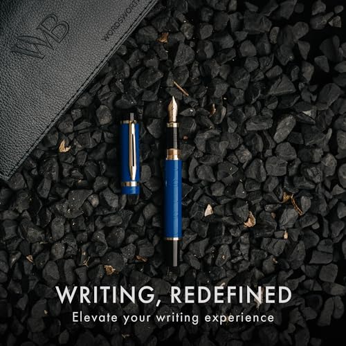 Image of Wordsworth & Black Primori Luxury Fountain Pen Set for Writing, Medium Nib | Blue Gold, Gift for Men Women, Metal Body, 18K German Iridium, Calligraphy, Converter + 24 Ink Cartridges, Refillable