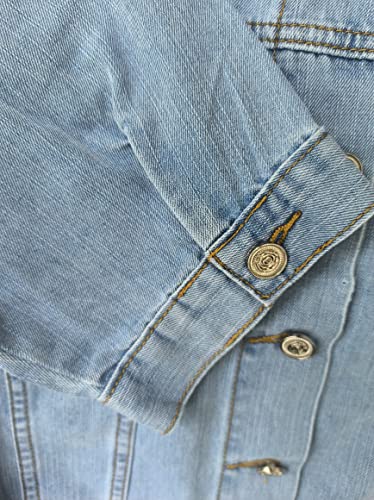 Women's Pearl Beading Short Sleeve Denim Shawl Sweet Princess Puff Sleeve Jean Jacket4